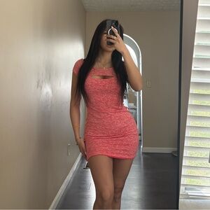 Guess Coral Pink Cutout Bodycon Mini Dress